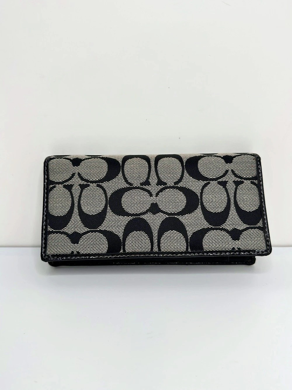 Coach Signature C Jacquard Checkbook Cover Wallet Black White